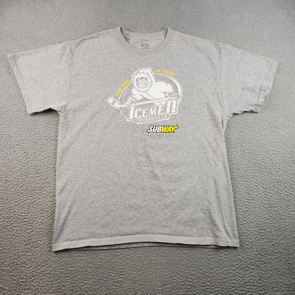 Evansville Icemen Hockey Shirt Extra Large Subway Promo Play Hard Eat Fresh ECHL